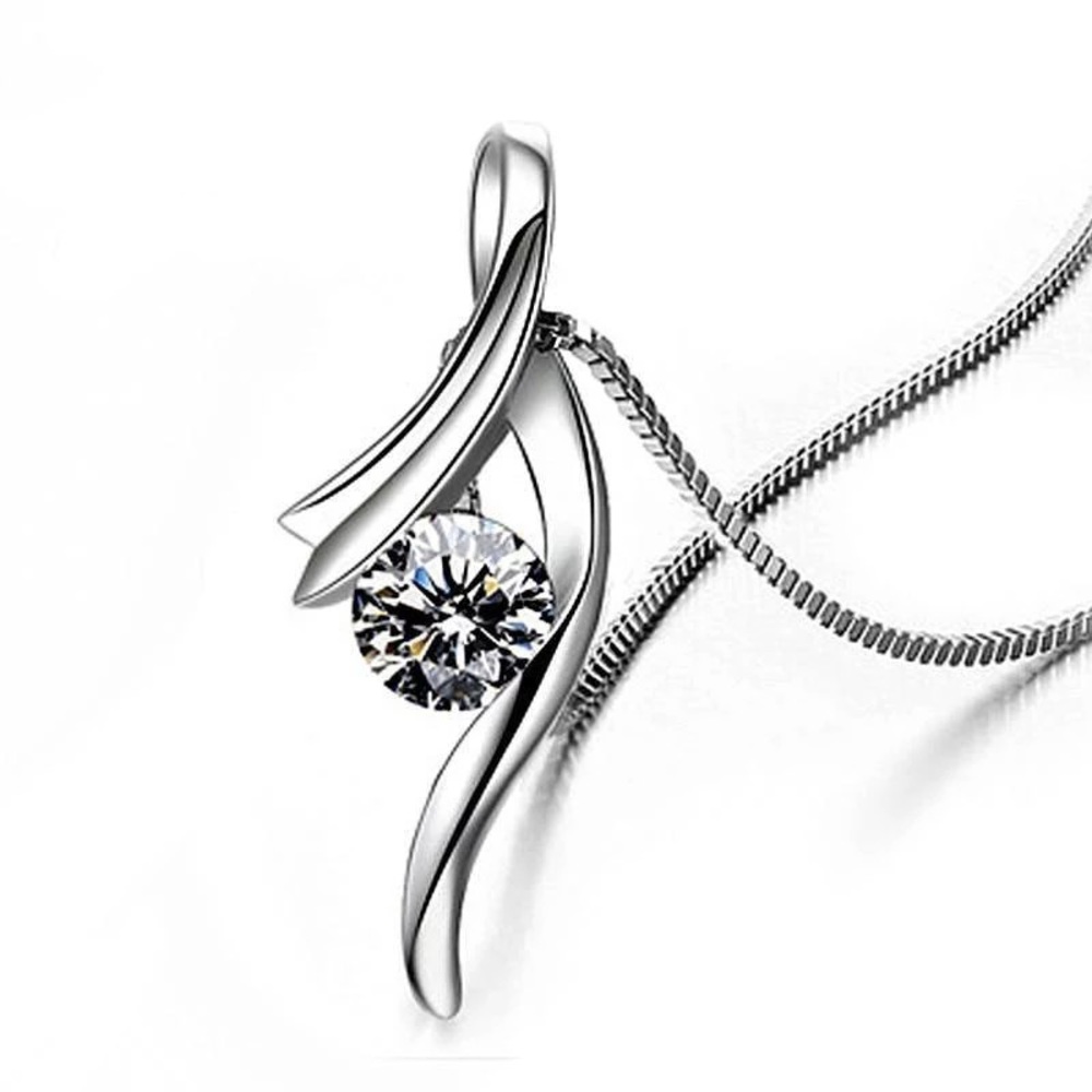 Silver Tone Cubic Zirconia Abstract Pendant Necklace NWT
